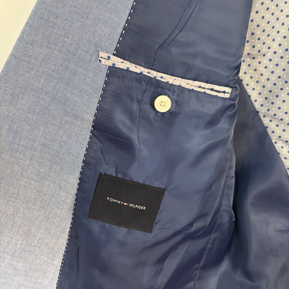 Tommy Hilfiger 46R Blue 100% Cotton Two Button Blazer Sport Coat Jacket FLAWED - Picture 4 of 11